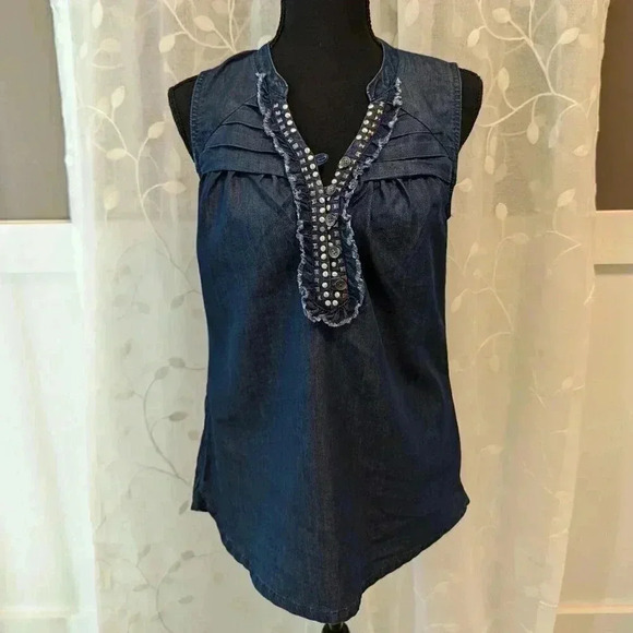 DKNY Denim Sleeve Top, Size XS - Picture 1 of 3